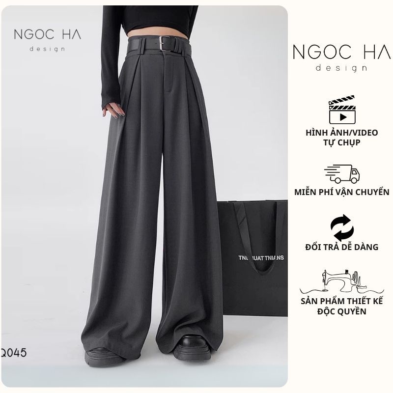 Quần Tây Nữ Lưng Cao Lavin pants - Quần Suông Ống Rộng Bản Đai To Retro NGOC HA Design Q045