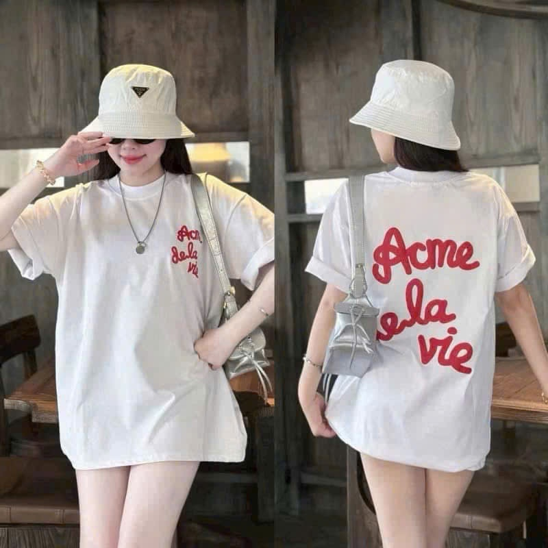 Áo phông nữ chữ lông nổi ADLV hot. Vải cotton 2c mềm mát viền nẹp cổ Chữ lông đáp nổi cả trước và sa