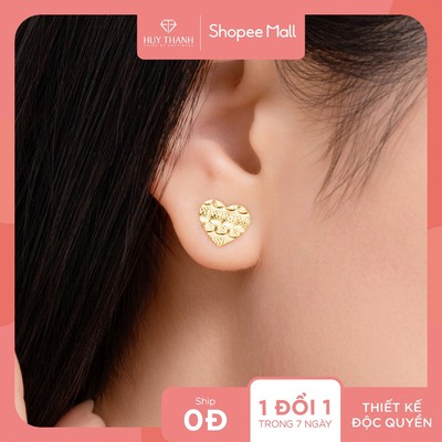 Bông Tai Nữ Vàng Tây 10K BTZ005A Họa Tiết Trái Tim Hiệu Ứng Sáng Lấp Lánh Huy Thanh Jewelry (CHỐT SILICON)