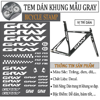 Tem Dán Trang Trí Khung Xe Đạp mẫu GRAY Decal Cao Cấp Chống Nước Bám Chắc Chắn