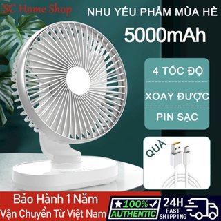 Quạt tích điện để bàn 5000mAh quạt mini xoay tự động 4 tốc độ quạt mini để bàn xoay 90° quạt sạc tích điện