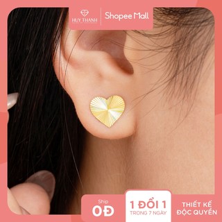  Bông Tai Nữ Vàng Tây 10K BTZ007A  Thiết Kế Họa Tiết Hình Trái Tim Tán Sắc Độc Đáo Huy Thanh Jewelry 