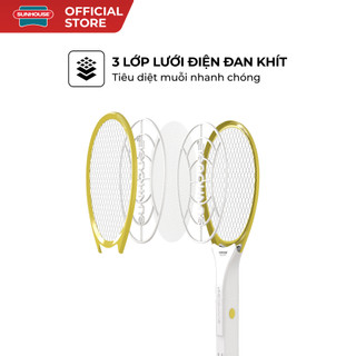 Vợt muỗi SHE-EECVM11, màu vàng  - 3 lớp lưới điện đan khít - 2 công tắc: gạt, bấm