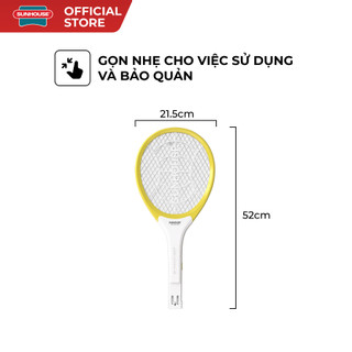 Vợt muỗi SHE-EECVM11, màu vàng  - 3 lớp lưới điện đan khít - 2 công tắc: gạt, bấm