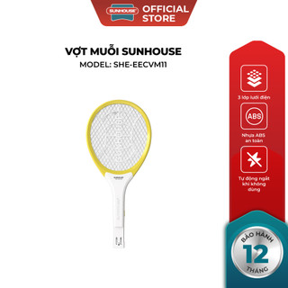 Vợt muỗi SHE-EECVM11, màu vàng  - 3 lớp lưới điện đan khít - 2 công tắc: gạt, bấm