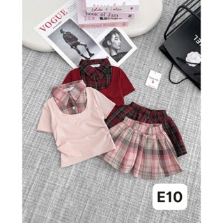 Set Bộ Len Tăm Áo cổ sơ mi Chân Váy Caro Phong cách hàn quốc cho bé gái [QiQi Kids E10]