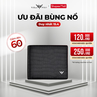 Ví nam da bò họa tiết vân nổi cao cấp Williampolo có khóa kéo POLO211553
