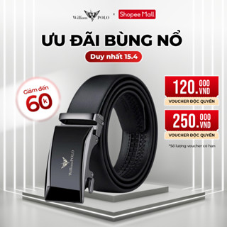 Thắt lưng nam da bò Williampolo mặt khóa bạc kính chính hãng cao cấp POLO20187-89