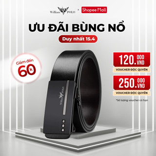 Thắt lưng Williampolo da bò dành cho nam mặt khóa đen vàng họa tiết nổi sang trọng POLO20209