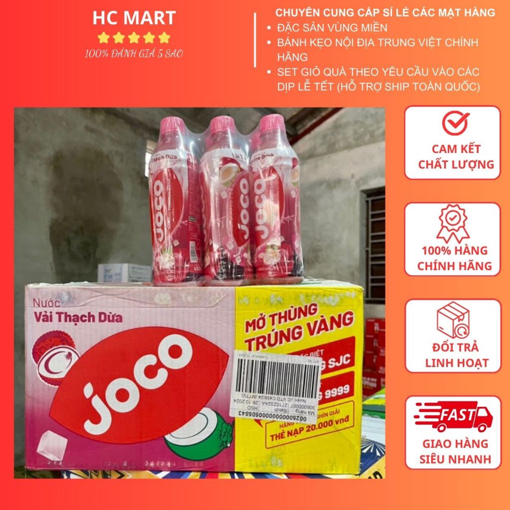 Thùng 24 Chai Nước Vải Thạch Dừa Joco Siêu Ngon