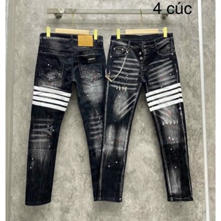quần bò jean nam dài DSQ đen xám rách nhẹ đẹp cá tính, vải dày co giãn tốt ống bó nhẹ thời trang chuẩn hàng VNXK
