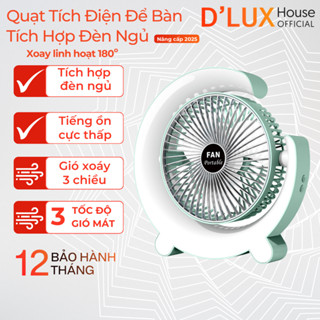 Quạt Tích Điện Để Bàn TEWI Tích Hợp Đèn Ngủ Xoay 180 Quạt Tích Điện Mini Gấp Gọn, Cổng Sạc USB, Dung Lượng Pin Lớn