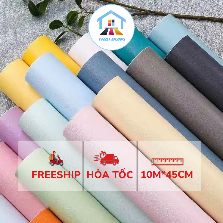 Giấy dán tường phòng ngủ màu trơn nhám dài 10M x 45cm có keo sẵn bóc dán, bề mặt chống thấm nước