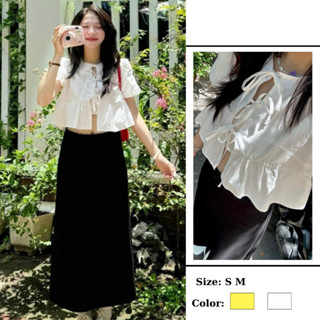 (TẶNG KÈM ÁO QUÂY) Áo babydoll dáng ngắn croptop tay phồng thắt nơ 12 Tháng Sáu MA 209