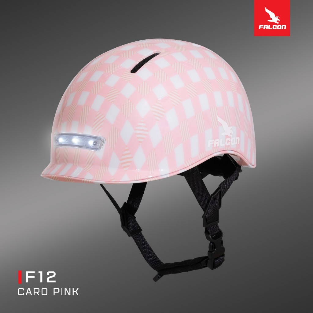 [NEW] Nón Bảo Hiểm Falcon F12 Màu Đen Bóng Hồng Caro Gắn Đèn Phát Sáng Chính Hãng POC HELMETS