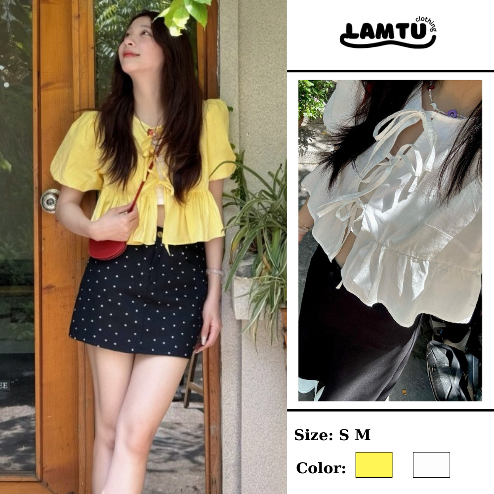 (Tặng kèm áo quây)Áo babydoll dáng ngắn , Áo croptop tay phồng thắt nơ tặng kèm áo hai dây trong MA209 | BigBuy360 - bigbuy360.vn