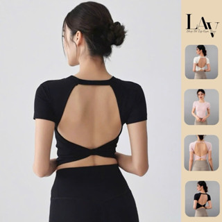 Áo tập gym, yoga, thể thao cộc tay hở lưng che khuyết điểm có đệm ngực đúc liền áo - LAV Activewear