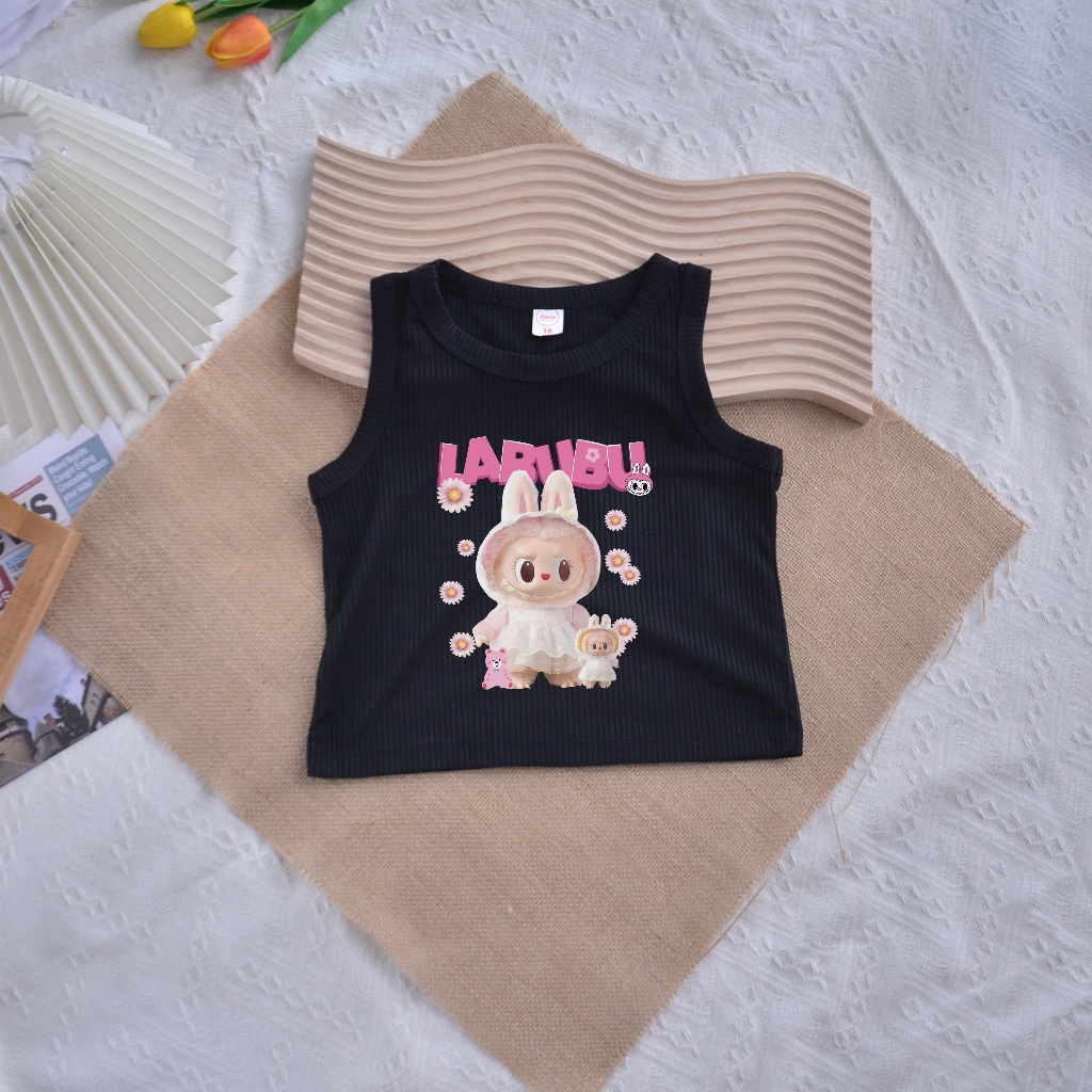 8-40kg Áo Sát Nách Bé Gái LABUBU Vải Thun Tăm Cực Đẹp SAMKIDS Áo Bé Gái Mùa Hè có size đại