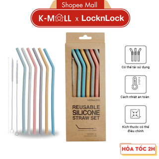 Bộ 6 ống hút silicone locknlock kèm 2 cọ tll080 , có thể tái sử dụng an toàn không độc hại - k-mall