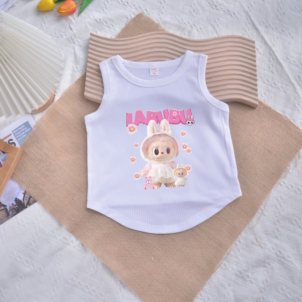 8-40kg Áo Sát Nách Bé Gái Vạt bầu LABUBU Thun Tăm Cực Đẹp SAMKIDS Áo Bé Gái Mùa Hè có size đại