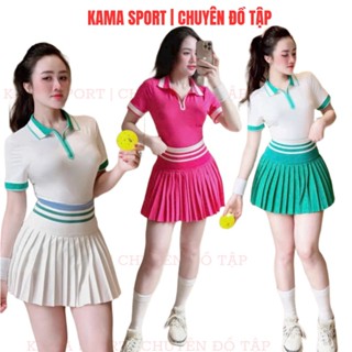 Bộ tập Pickleball nữ áo có cổ mix chân váy xếp li cạp cao chuyên tập pickleball, tennis, cầu lông BP18