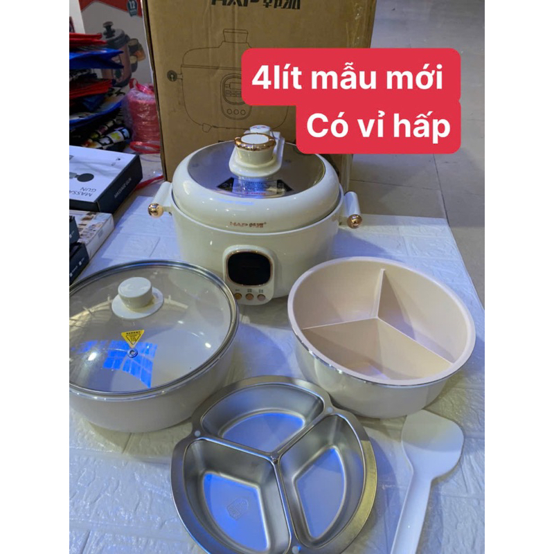 (New) Nồi áp suất điện 3 ngăn 4 lít hãng HAP nấu cơm-ninh canh-ăn lẩu-hấp…
