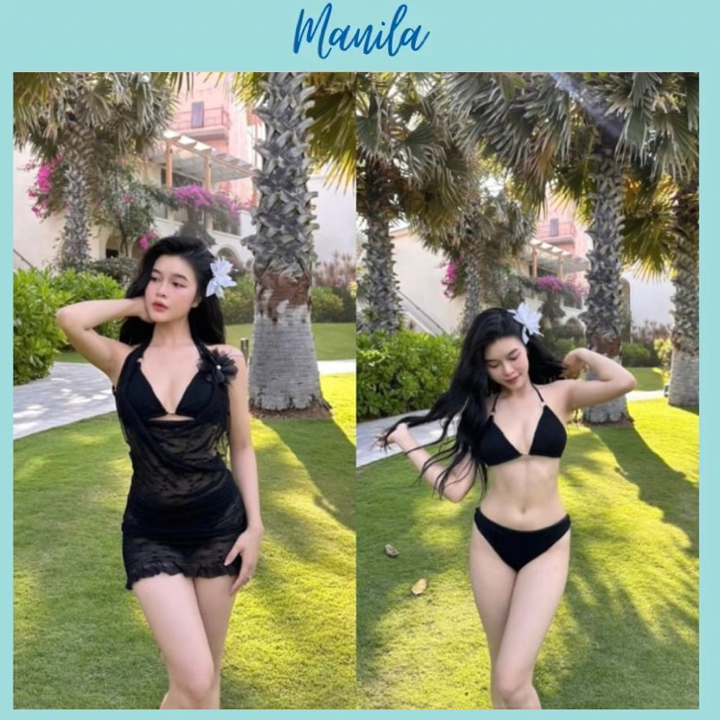 [Hoả tốc HCM] set bikini ren ₫i biển cổ đổ hở lưng ( có nhiều cách mặc). MANILLA