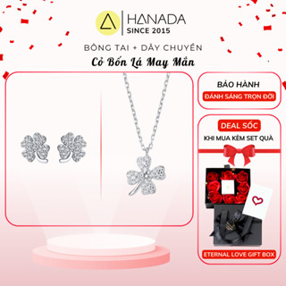 [QUÀ TẶNG 20/10] Bộ Trang Sức Bạc 925 HANADA Dây Chuyền Bông Tai Cỏ 4 Lá Full Đá May Mắn Xinh Xắn 0800 0112 K06