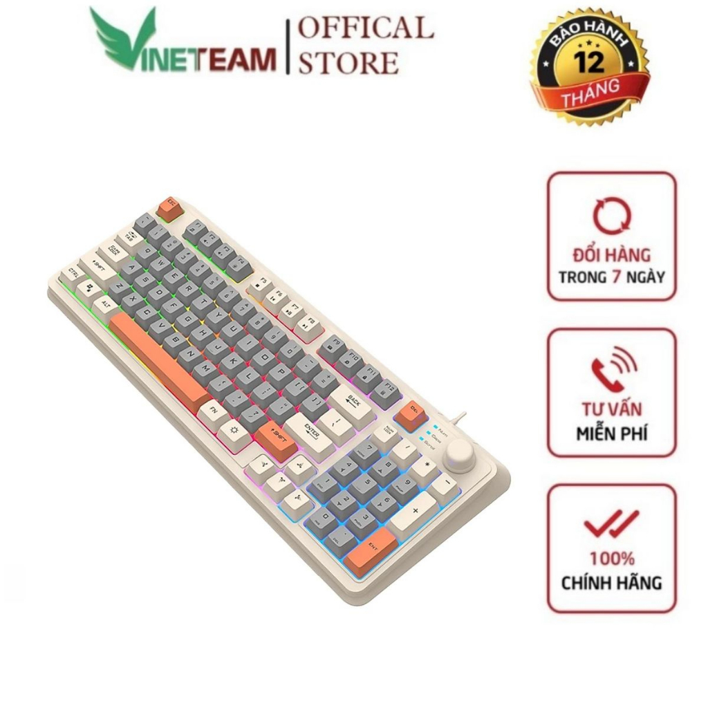 Bàn phím giả cơ gaming K82 thiết kế 94 phím có đèn led 7 màu kèm theo nút vặn âm lượng