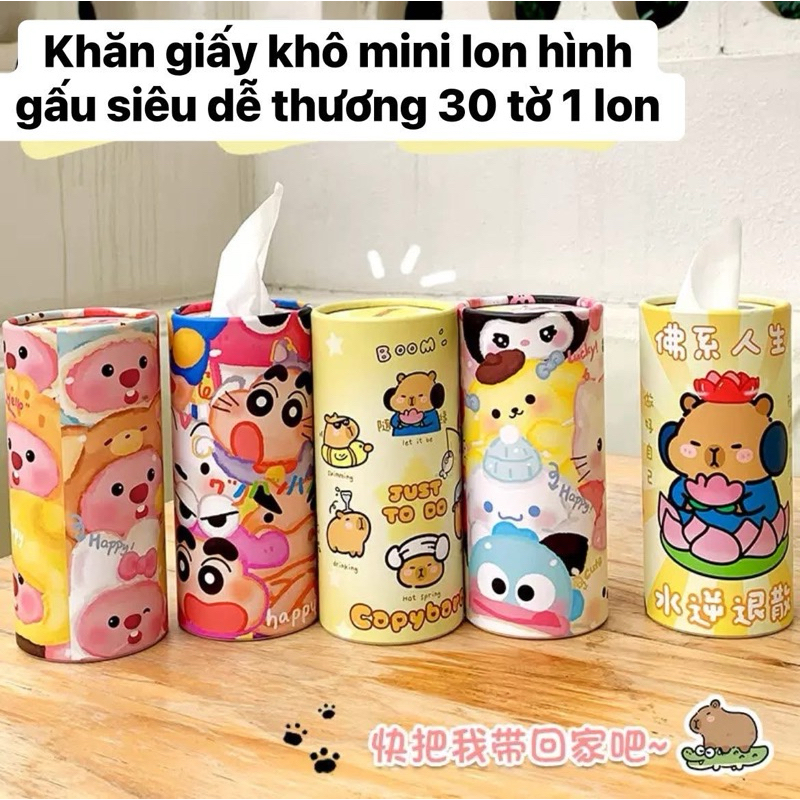 Khăn giấy khô mini lon hình gấu siêu dễ thương 30 tờ 1 lon