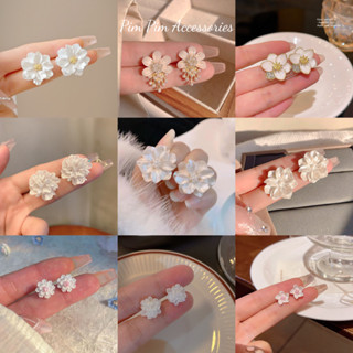 Bông tai kiểu hoa trà cá tính đẹp tinh tế khuyên tai nữ Hàn Quốc phụ kiện trang sức