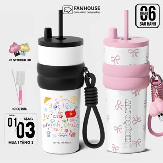 Ly giữ nhiệt Candy 710ml có ống hút, bình nước giữ nhiệt inox 316 Fan House khắc tên tặng charm 3D