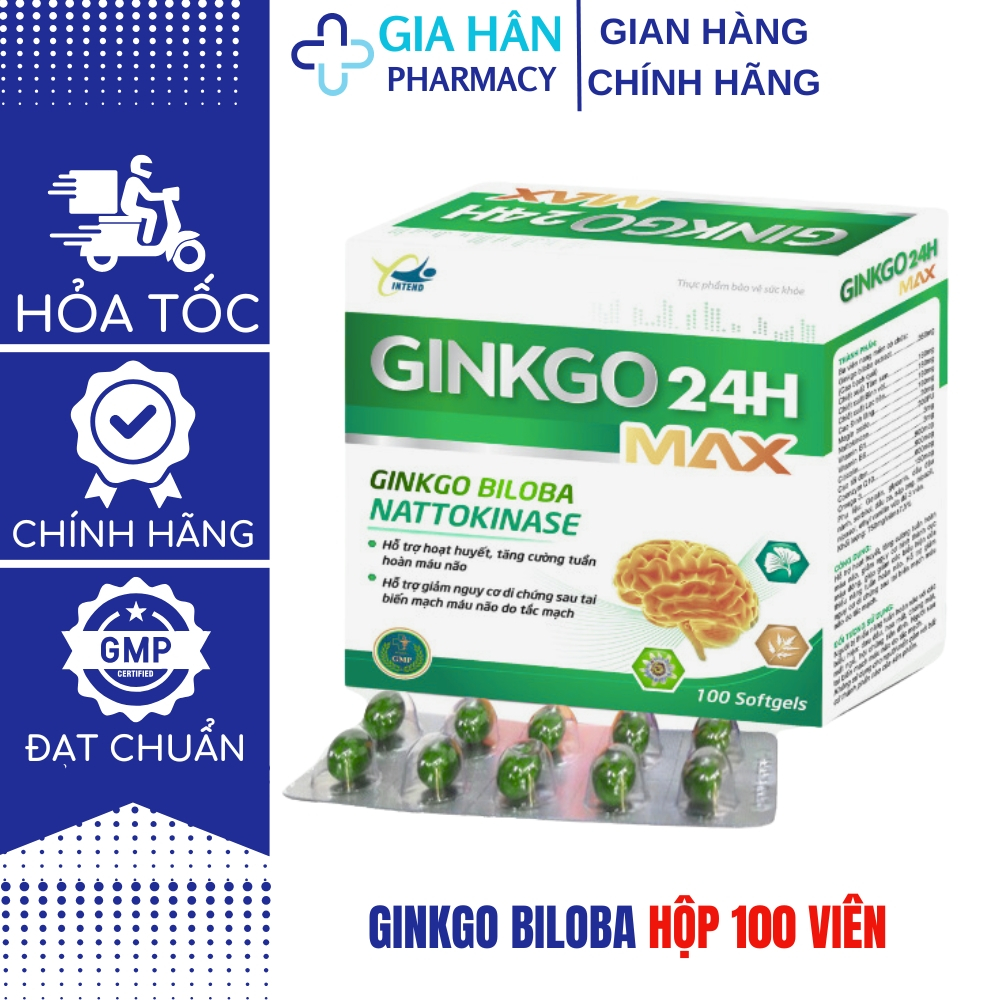 GINKGO 24H max Hoạt huyết dưỡng não - hộp 100 viên