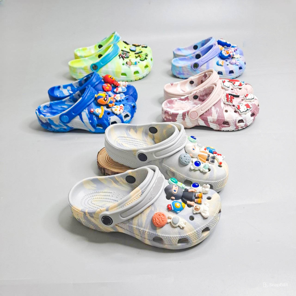 Dép sục cross classic camo loang chính hãng nam nữ trẻ em tặng kèm Jibbitz, dép classic phun sơn nhi