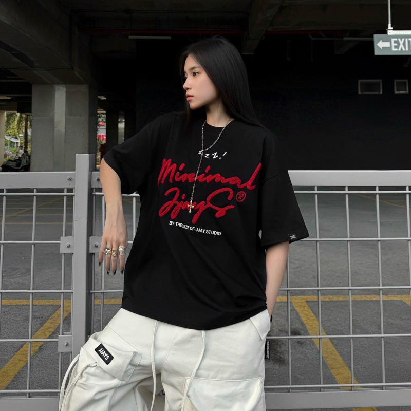 MINIMAL tee form boxy - Áo thun cổ tròn Thêu xù form rộng nam nữ unisex 🖤 Áo phông boxy Brand Jaystoree | BigBuy360 - bigbuy360.vn