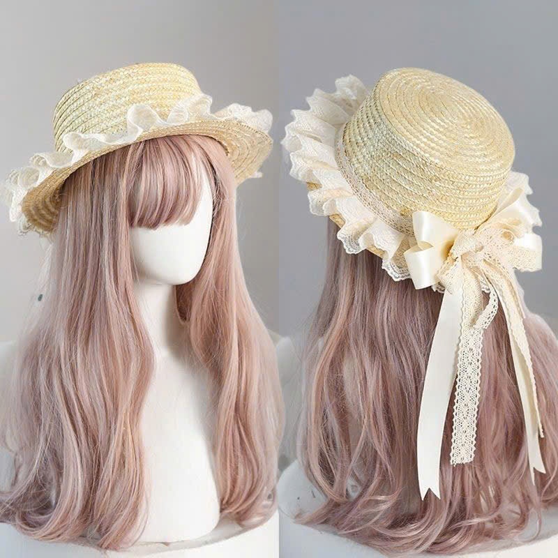 Mũ Cói đi Biển Viền Ren Phong Cách Lolita , Nón Cói Đi Biển Nơ Ren Nhiều Mã Mới Và Màu Đẹp Mu23