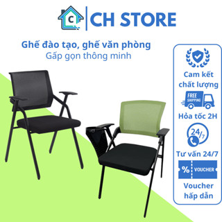 Ghế văn phòng gấp gọn, liền bàn cho văn phòng, trung tâm hội nghị khung thép chịu lực, lưng lưới thoáng khí, đệm êm
