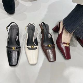  Sandal Mũi Vuông Gót cao 5 phân và 7 phân gắn trang trí đơn giản  tinh tế - Giày Bánh Bèo mã SSmuivuong 