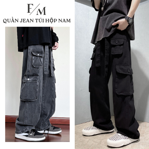 Quần Jean Túi Hộp Nam Cargo Pants Ống Suông Rộng Quần Túi Hộp Unisex Kèm Dây Đai Phong Cách HIPHOP