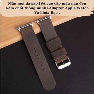 Dây da đồng hồ handmade da sáp 1 lớp 18mm 20mm 22mm màu nâu đen dành cho Apple Watch, đồng hồ cơ pin