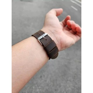 Dây da đồng hồ handmade da sáp 1 lớp 18mm 20mm 22mm màu nâu đen dành cho Apple Watch, đồng hồ cơ pin