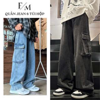 Quần Jean Túi Hộp Nam Nữ 6 Túi Suông Ống Rộng Quần Jean Túi Hộp Cargo Pants Dáng Đứng Chất Liệu Demin
