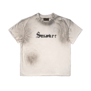 [SMAKER] Áo thun cotton nam nữ Unisex form boxy tay xẻ, local brand chính hãng-BLURRY LOGO SHORT SLEEVES WASHED IN CREAM