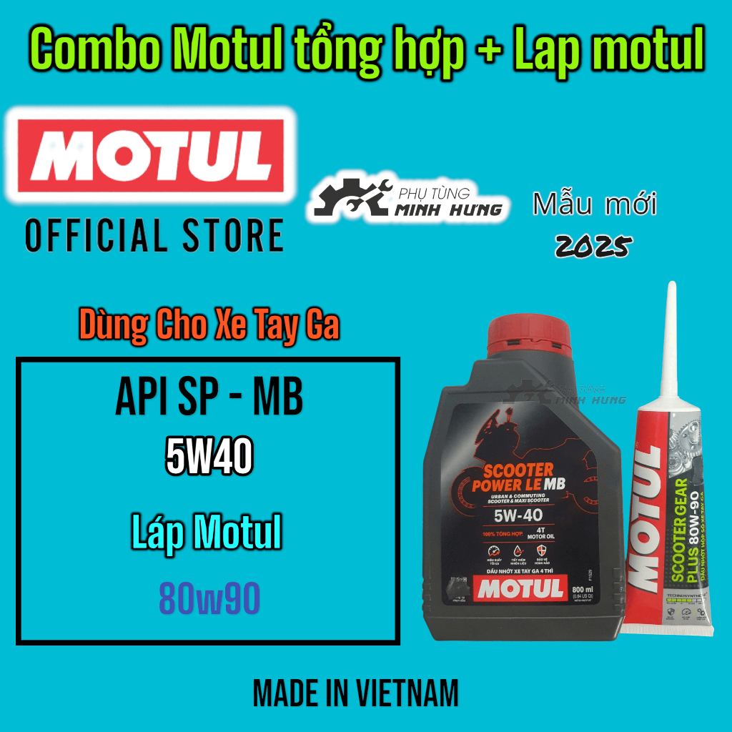Combo Nhớt Motul tổng hợp xe tay ga [ 5w40 và Nhớt Láp Motul ]