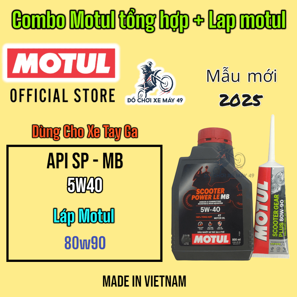 Combo Nhớt Ga tổng hợp Motul 5w40 Và nhớt láp 80w90 giành cho xe tay ga