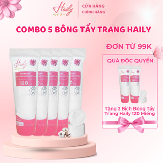 COMBO 5 Bịch Bông Tẩy Trang Haily (600 Miếng) Làm Sạch Dịu Nhẹ Tặng 2 Gói Bông Tẩy Trang Haily 240 Miếng