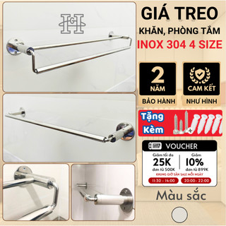   INOX 304  Thanh treo khăn quần áo ĐƠN KÉP. Chân đế đặc bắn tường chắc. 8 size tặng ốc vít tắc kê 
