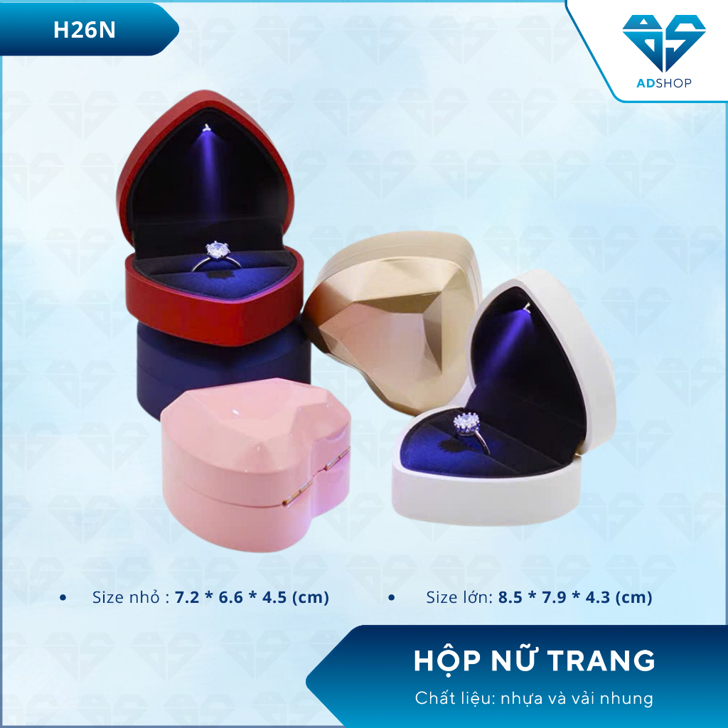 Hộp Đựng Nhẫn, Bông Tai Hình Trái Tim CÓ ĐÈN LED - AD SHOP - Hộp Đựng Nữ Trang (H26-N)