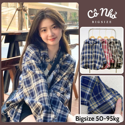 Áo Sơ Mi Caro Bigsize Nữ Tay Dài Form Rộng Basic Sành Điệu Cho Chubby 50-95kg SM182