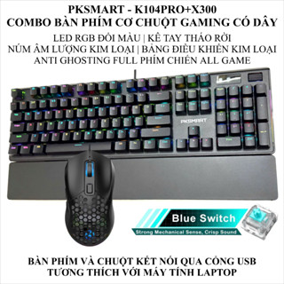 COMBO Bàn Phím Cơ Chuột Máy Tính Có Dây - PKSMART K104PRO+X300 - LED RGB Đổi Màu - Anti Ghosting Full Phím - Kê Tay Tháo